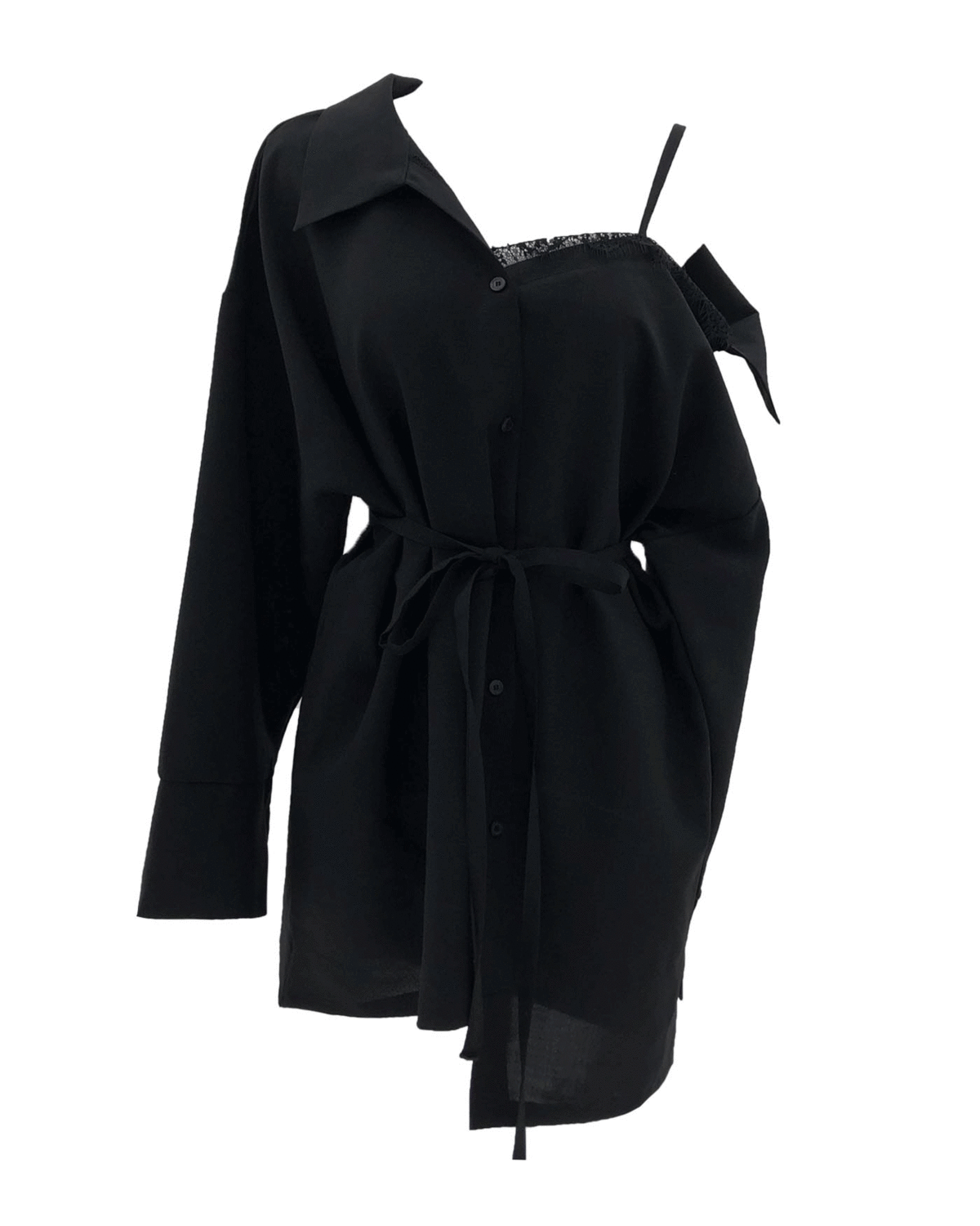 루즈핏 스트랩 셔츠 드레스 BLACK