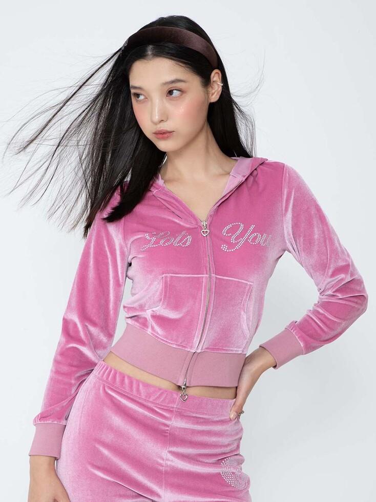 lotsyou_Britney Velvet Zip-Up Hoodie Pink