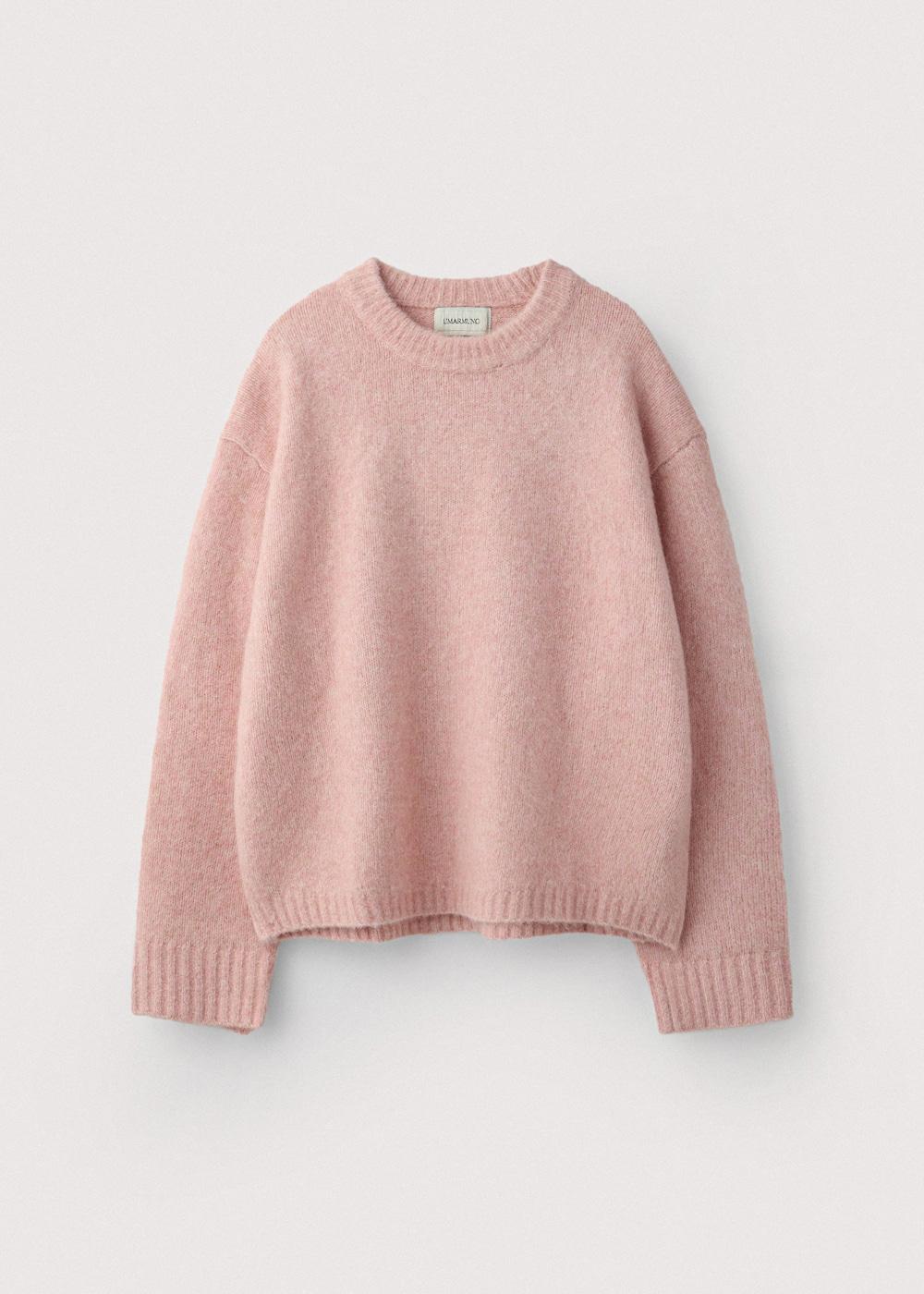 Wool Alpaca Button Sleeve Crewneck Pullover_Peony