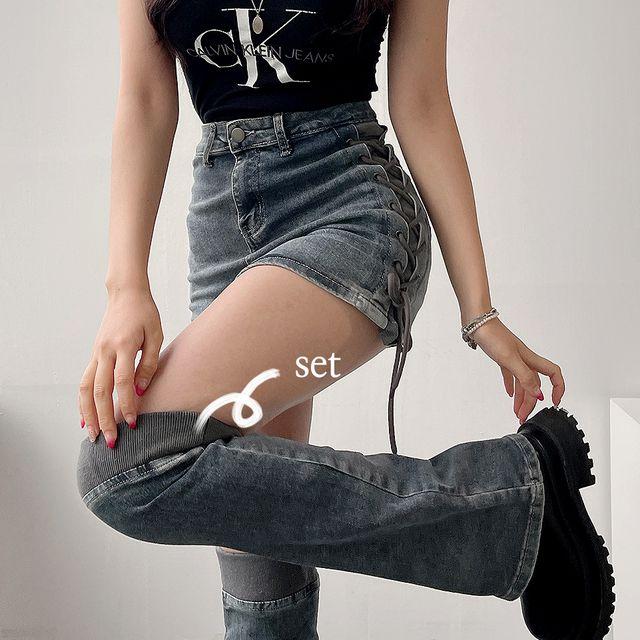 [SET가격] 발토시 데님 코르셋 쫀쫀 미니 청 스커트 1color_디데이뉴
