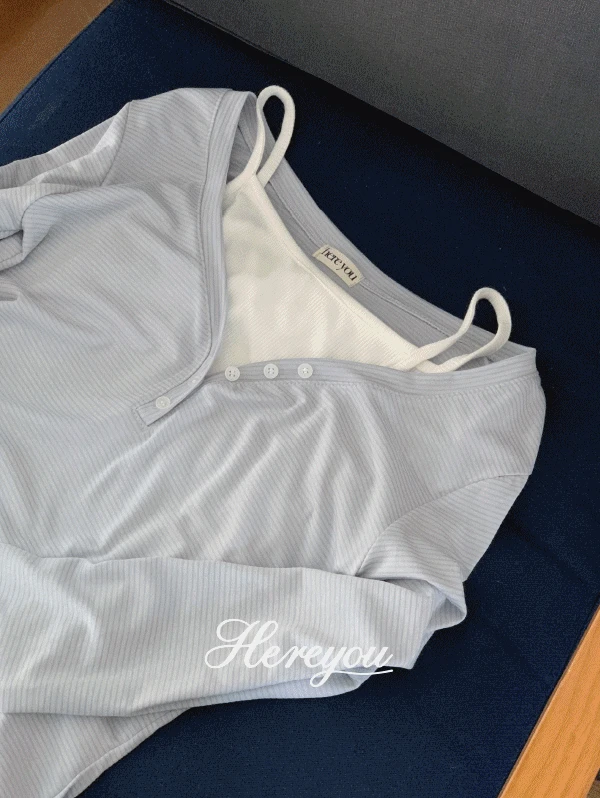 당일/쿨톤룩୨୧ [here you] 니모 스트라이프 단작 tee - 2color (단가라/데일리/심플/꾸안꾸/버튼티/단추티/브이넥)