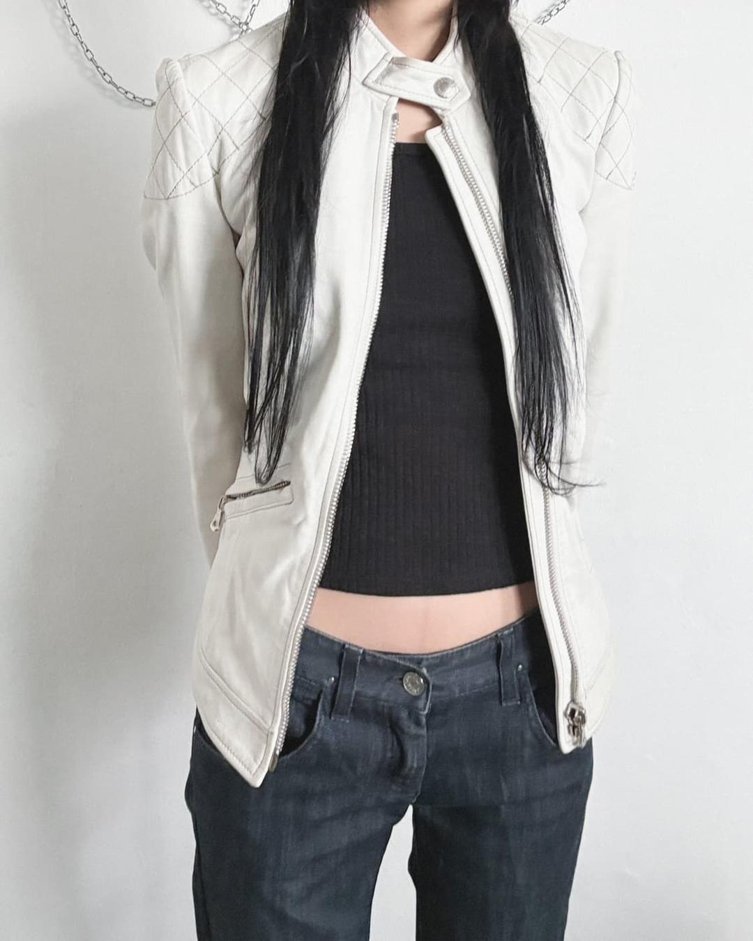 돌체앤가바나 화이트 레더 바이크자켓 | 후루츠패밀리