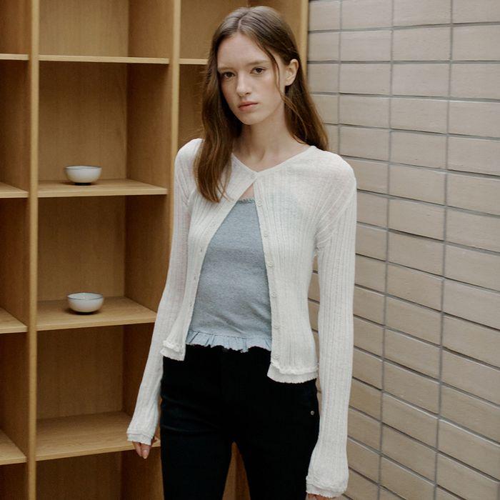 frill linen knit cardigan 263 (ivory)