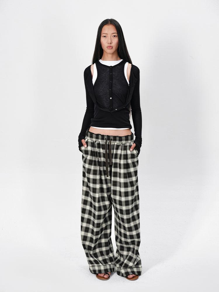 The Oversized Check Pants - XS / BLACK & WHITE
