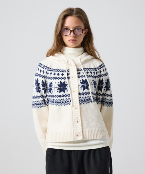 노르딕 휘게 후디드 가디건_아이보리