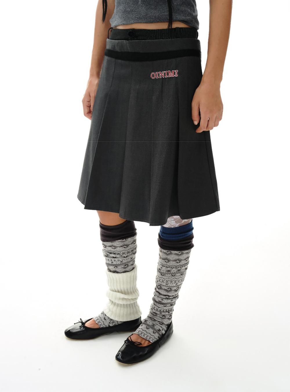 Dark Gray Double Layer Pleated Suit Skirt