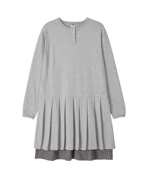 DD henley neck pleated midi dress (GREY)