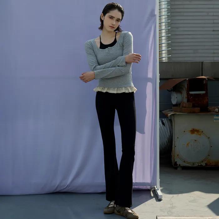 여성 요가복 DEVI-B0073-블랙 필라테스 군살제로 와이드 부츠컷 레깅스