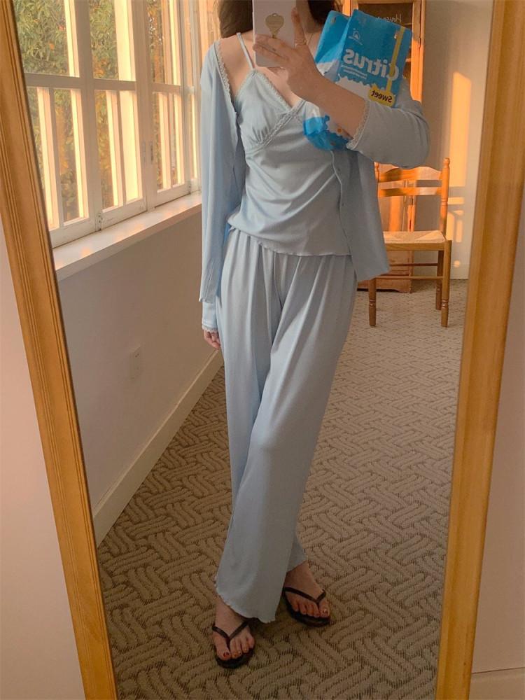 라벨르오브 데일리 리사 블루 쓰리피스 홈웨어 잠옷 파자마 신혼부부 생일선물