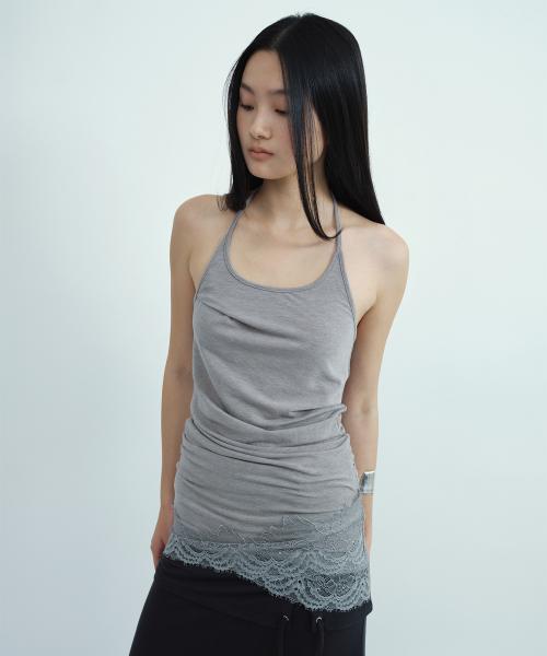 레이스 홀터 슬리브리스 탑 [그레이]