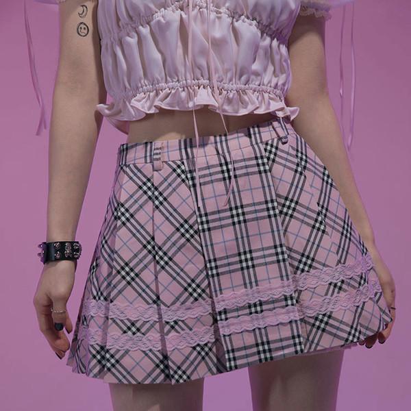 lace check skirt