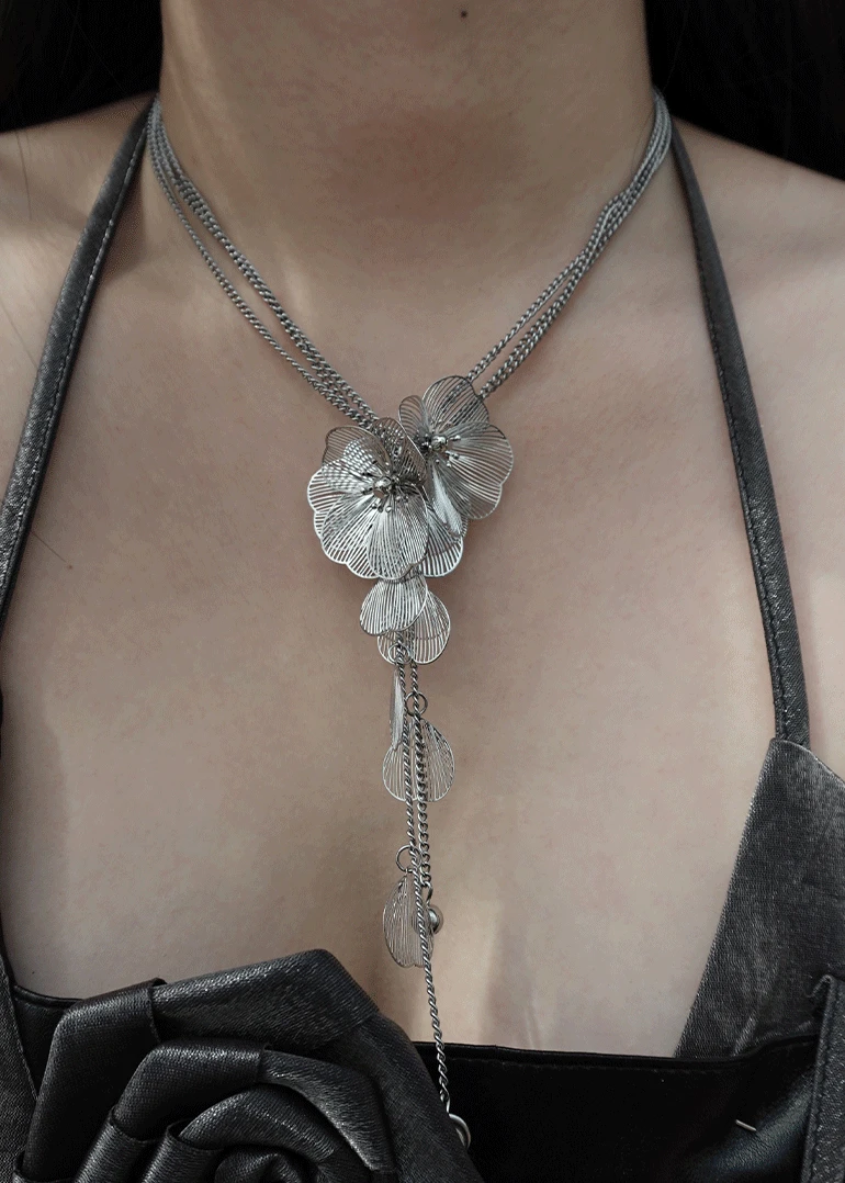[s.steel] metal flower necklace | 메탈 플라워 드롭 목걸이