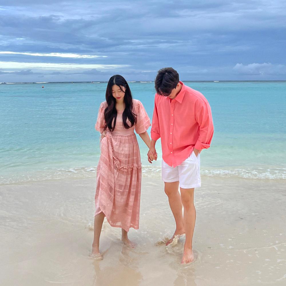 로아 벌룬 원피스 n 로츠 린넨 오버셔츠 커플시밀러룩 (pink)