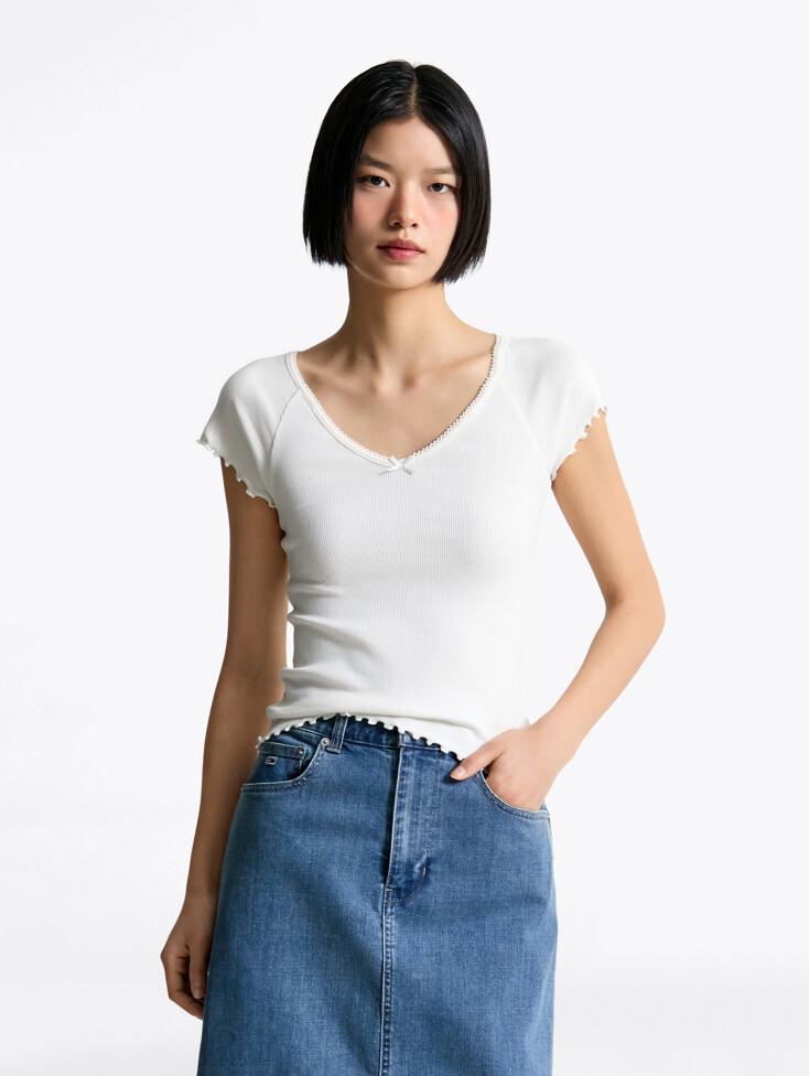 [25SS] 스트레치 브이넥 립 티셔츠