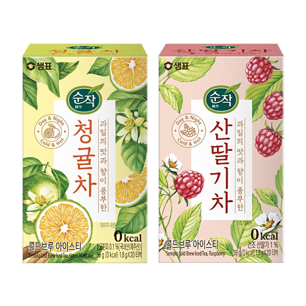 샘표 순작 콜드브루 아이스티 산딸기차 청귤차 20T 제로칼로리 다이어트용 무설탕