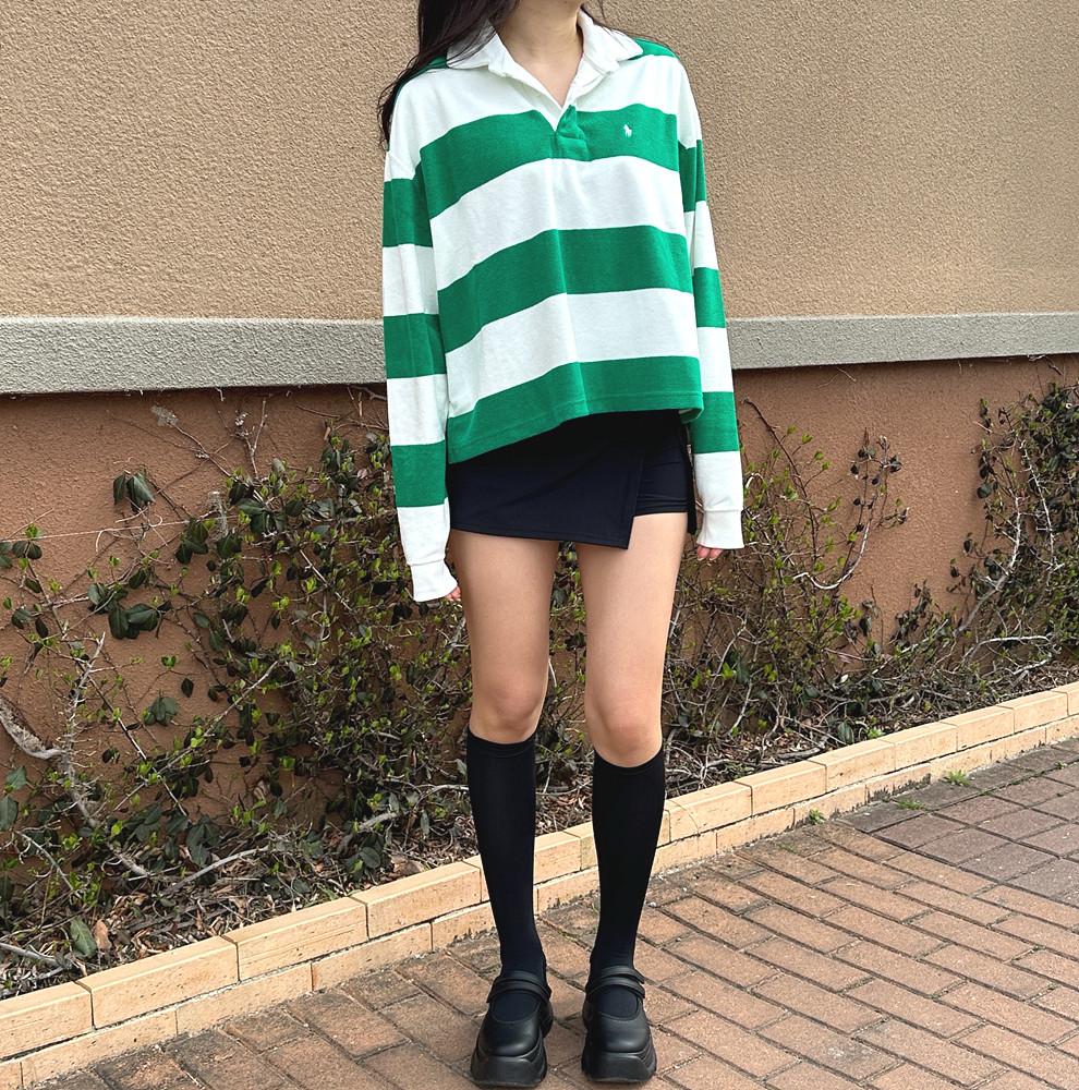 폴로 랄프로렌 여성 테리 스트라이프 카라 티셔츠 그린