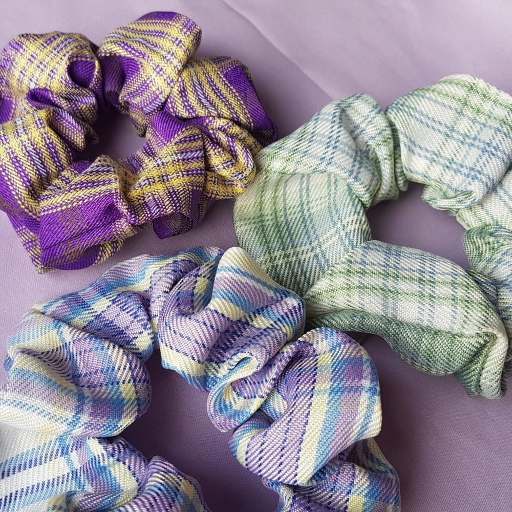 3컬러 가을 체크 레트로 스크런치 머리끈 곱창끈 밴드 헤어슈슈