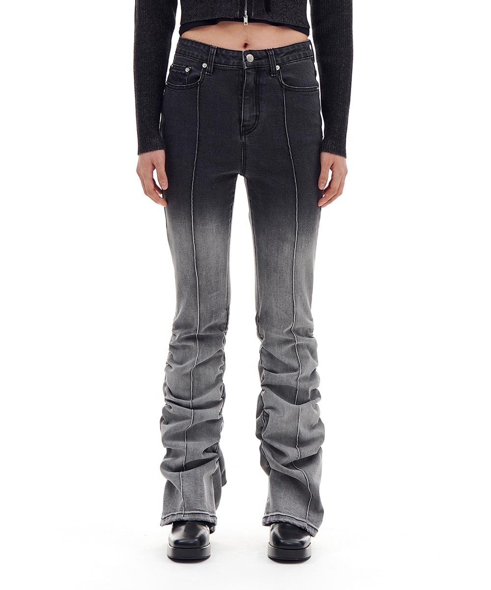BOOTSCUT SHIRRING DENIM PANTS (BLACK)