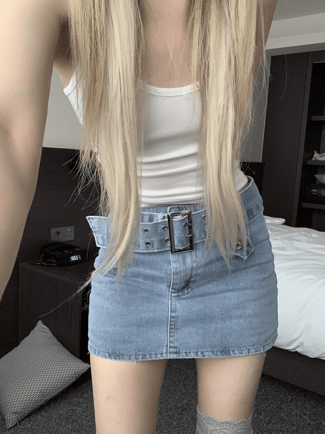 Senda light blue Belt Denim Skirt
