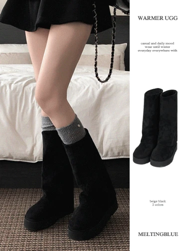 [4cm🖤]배들 워머 어그부츠 미들부츠 신발 하비부츠 통굽부츠 가을부츠 겨울부츠 통넓은부츠 삭스부츠 boots(베이지/블랙)