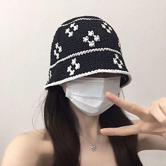 [1+1할인/당일출고] 크로 플라워 여름 니트 벙거지 - 데일리 꽃무늬 남녀공용 커플 소두핏 봄 여름 가을 겨울 신상 사계절