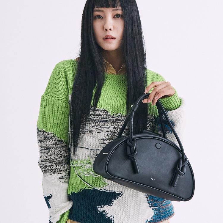 디자이너 브랜드 가방 토이뜨 Bowling KNOT 여성 가죽 숄더백 & 바게트백 블랙