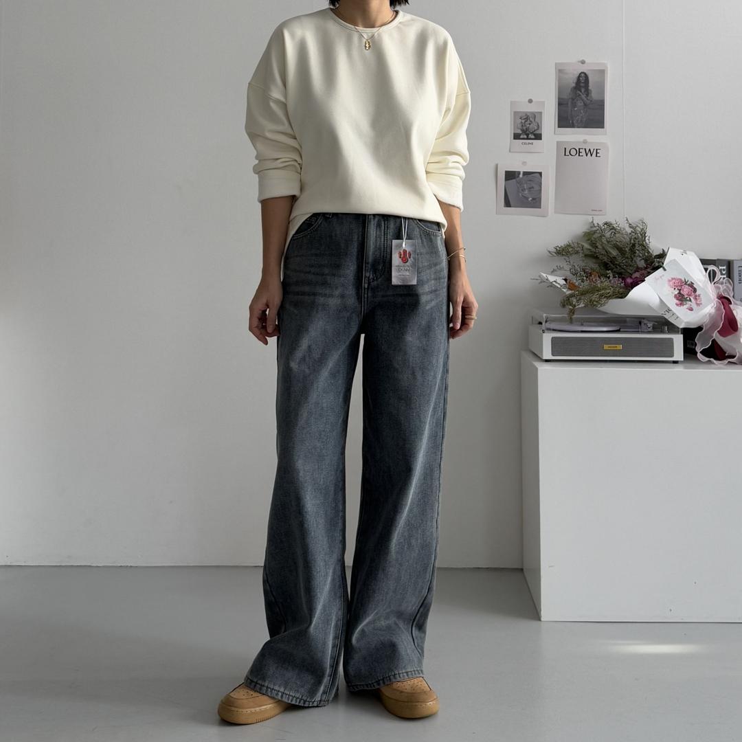 기장선택 담요 본딩 기모 겨울 와이드 청바지 빅사이즈