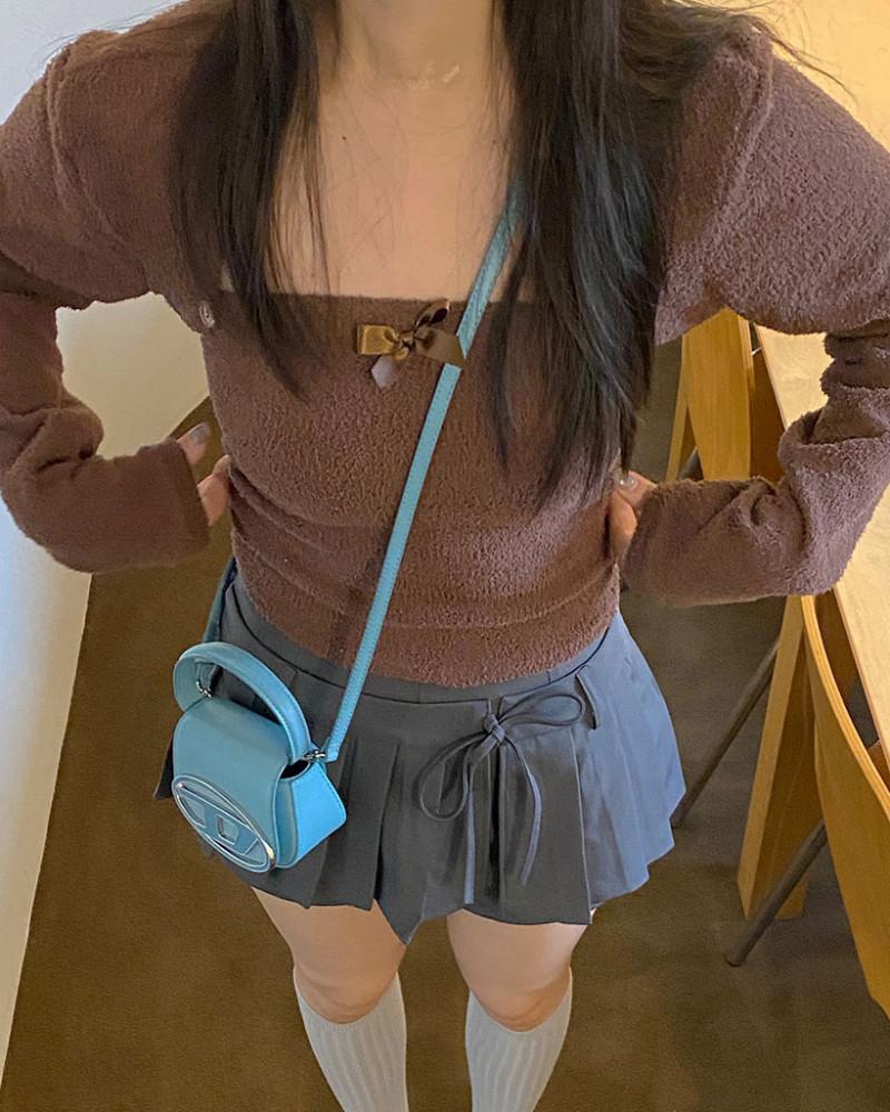 [쓰리하우스] 리본 니트 볼레로 가디건탑 세트 3color