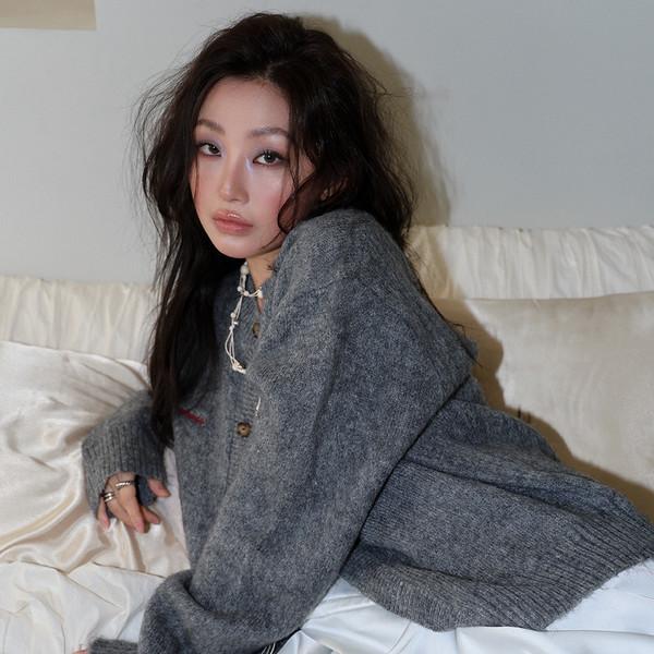 MEENDERI LOGO WOOL CARDIGAN - GREY