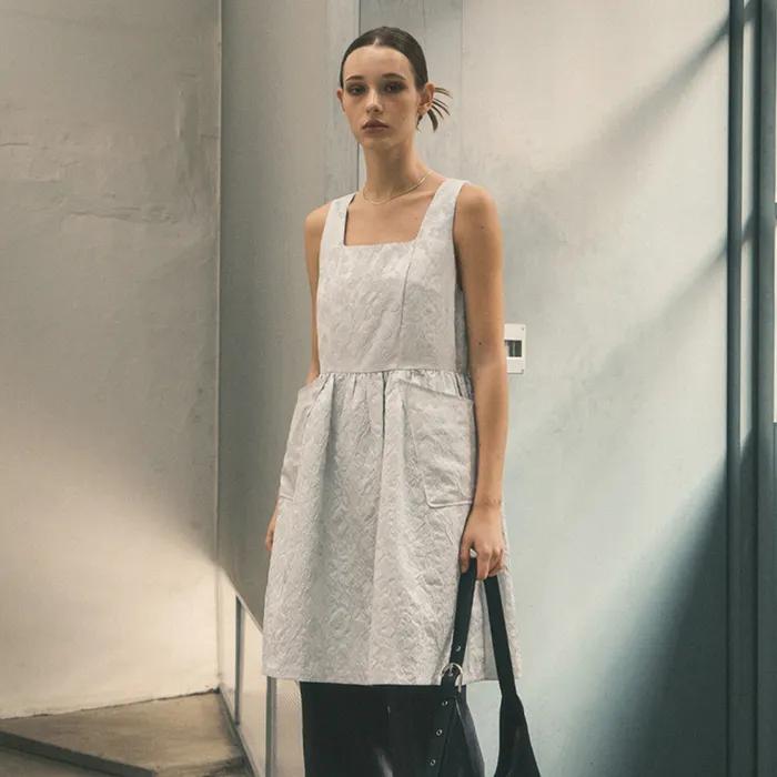 Oriental Flower Volume Dress_CTOP704(Grey)