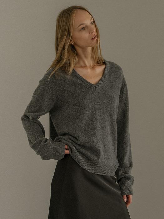 Loose fit V-neck knit KNFW02SW01_Deep gray