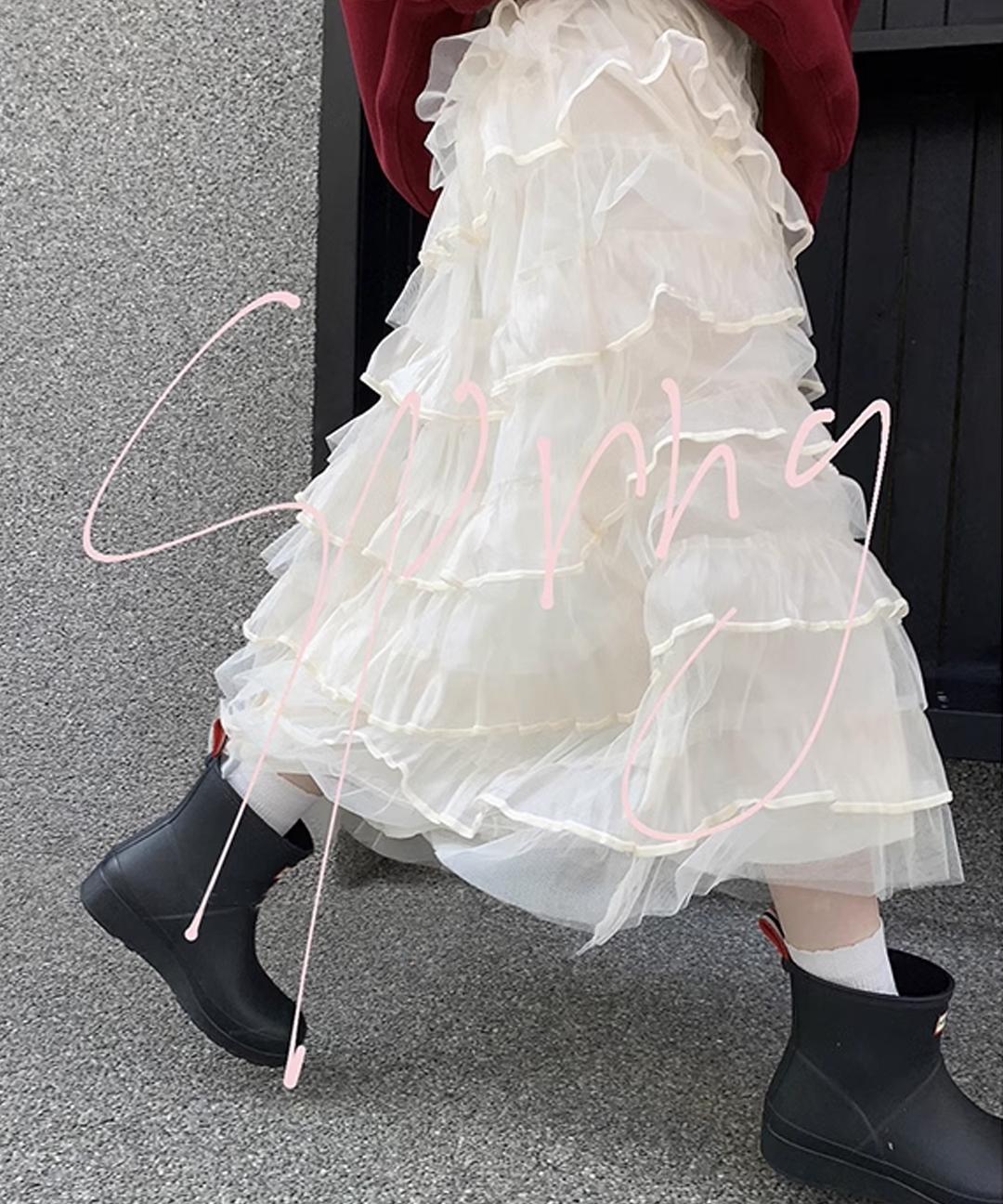 미즈민 [🌸봄스커트/드레스룩/여리여리한/쉬폰  프릴캉캉/롱기장🌈하늘하늘⭐레이어드룩] 유니온 프릴 샤 스커트 s161648