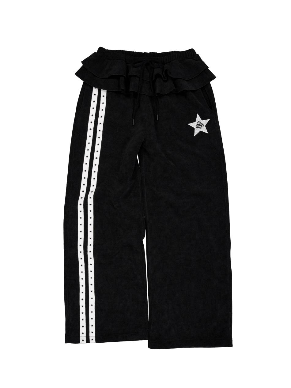 FRILL EYELET SWEATPANTS / BLACK