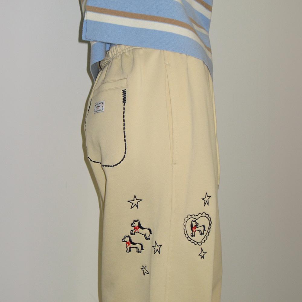 DRAWING PONY STITCH SWEAT JOGGER PANTS SOFT YELLOW