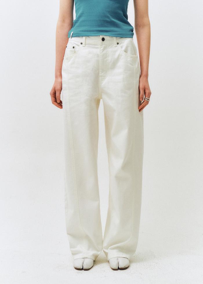 Front Curved Cotton Color Denim Pants_CTD419(White)