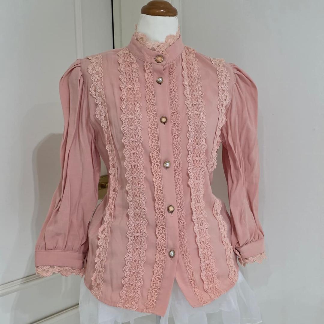 빈티지)양산형 핑크 레이스 히메갸루st 하트버튼 로맨틱 블라우스 | 후루츠패밀리