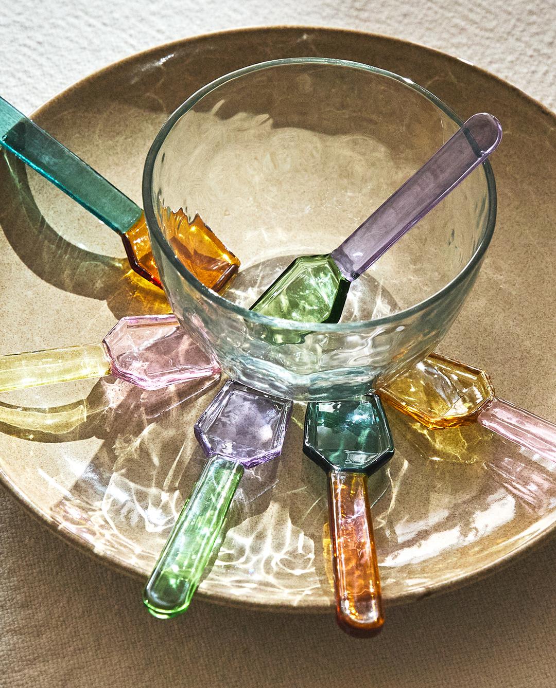 보로실리케이트 글라스 멀티 컬러 아이스크림 스푼 세트 (6개 세트)