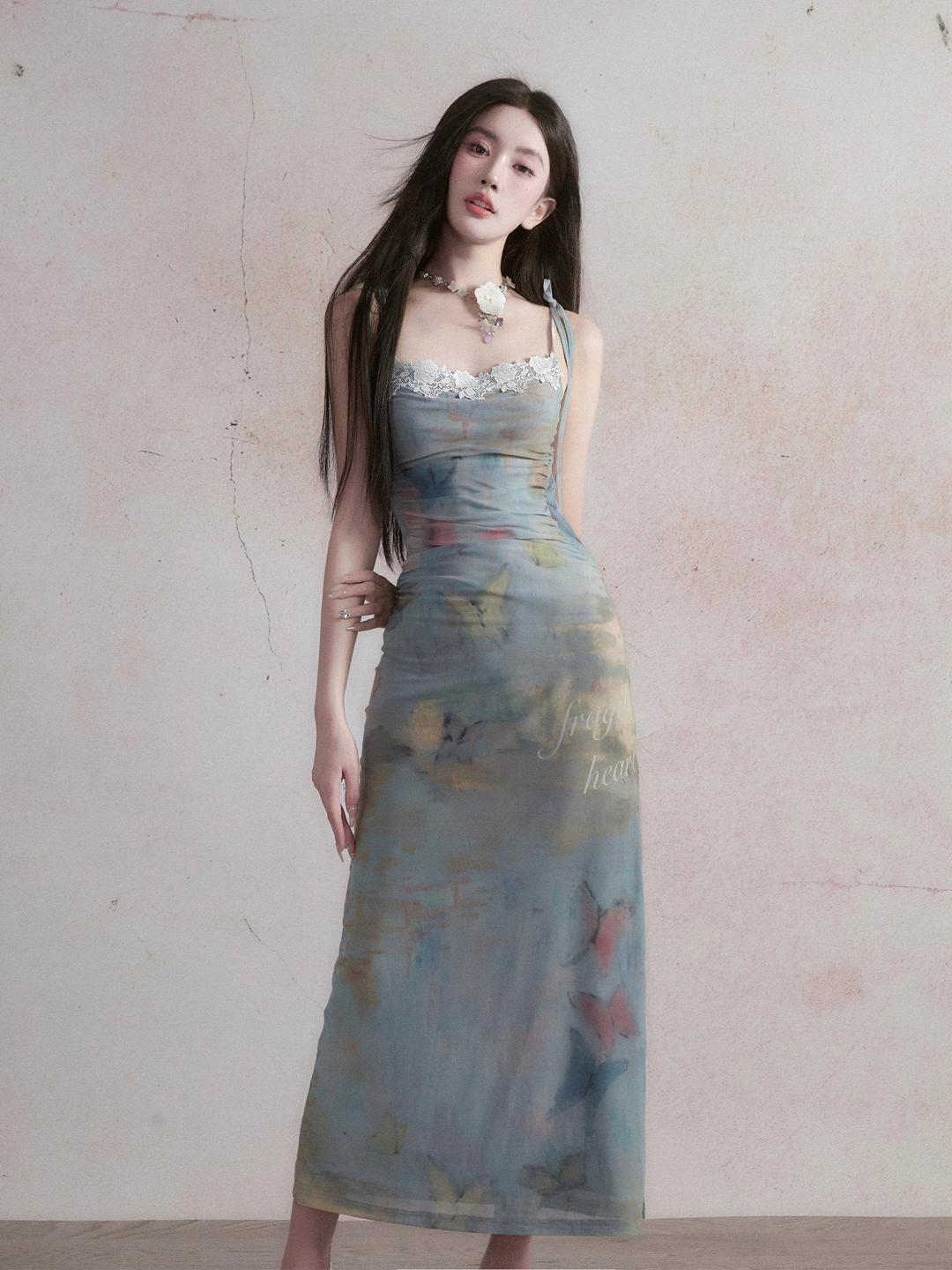 バタフライデザインキャミソールワンピース FRA0023