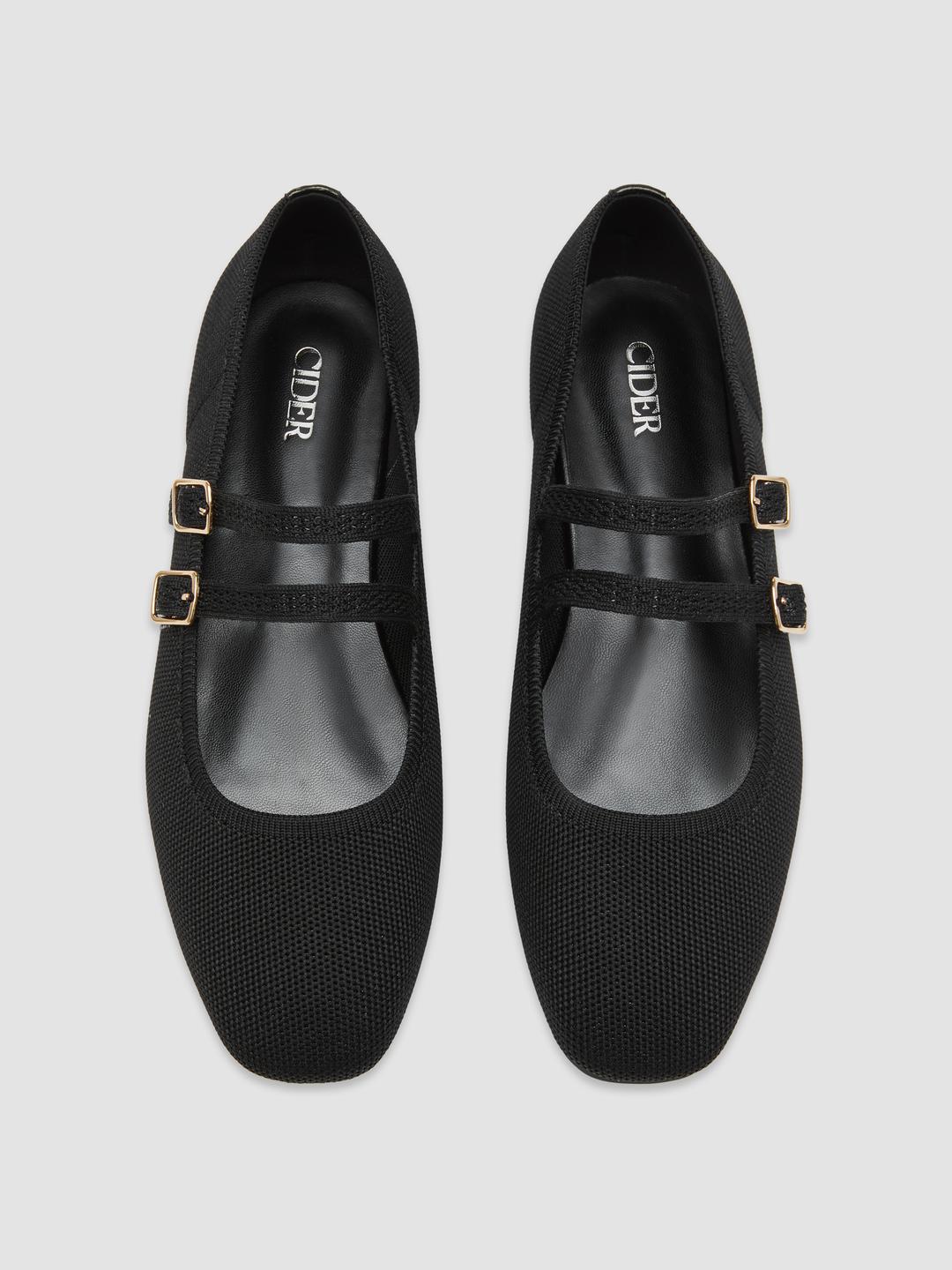 DOUBLE STRAP KNITTED MARY JANE FLATS