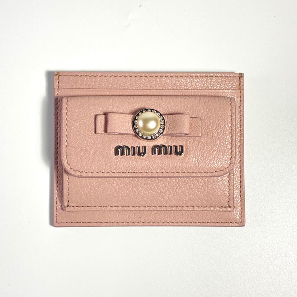 MIUMIU 마드라스 가죽 진주 펄 카드 지갑 오팔 핑크 5MC081