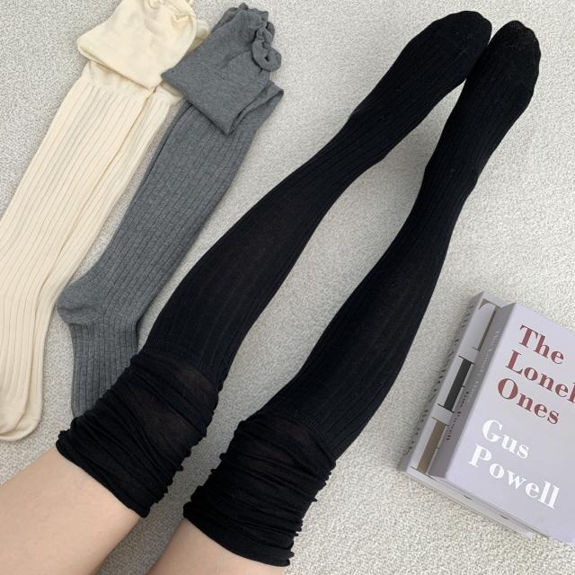 비마이뮤즈 [롱니삭스] 낫띵 반반 롱 오버 니삭스 필라테스 니트 골지 셔링 루즈 봄 스타킹 양말 3color