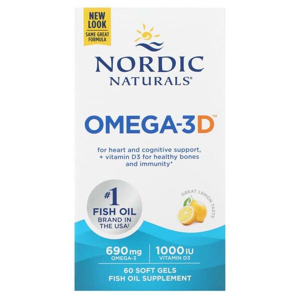 Nordic Naturals, 오메가3D, 레몬, 소프트젤 60정
