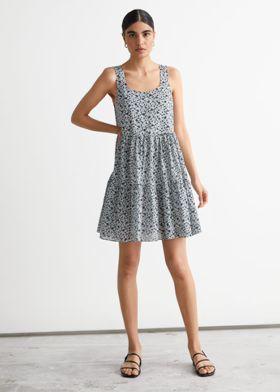 프린트 티어드 미니 드레스