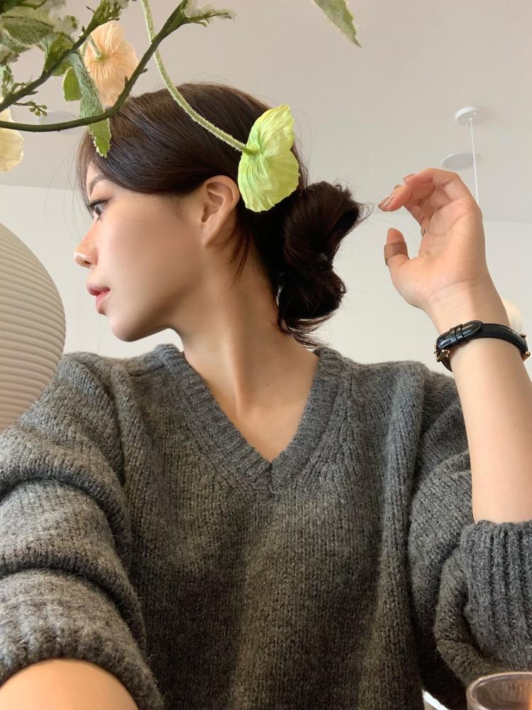 [클마로] 재진행 루지 루즈핏 알파카 V넥 니트