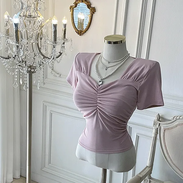 [핏예쁨~💜] 라붐 크롭 셔링티 /결혼식 하객룩 파티룩 브라이덜샤워 행사룩 셀프웨딩 해외여행룩 바캉스룩 꾸안꾸 크롭티 크롭블라우스 반팔티 반팔블라우스 여름반팔티