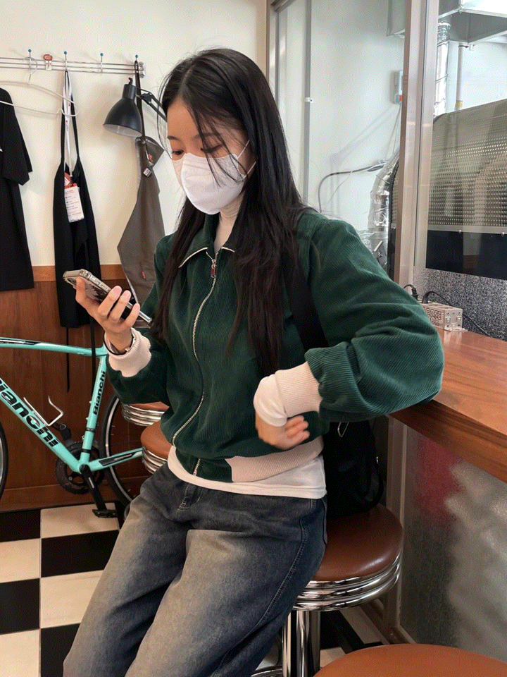 (2col) 데이비 크롭 코듀로이 골덴 블루종