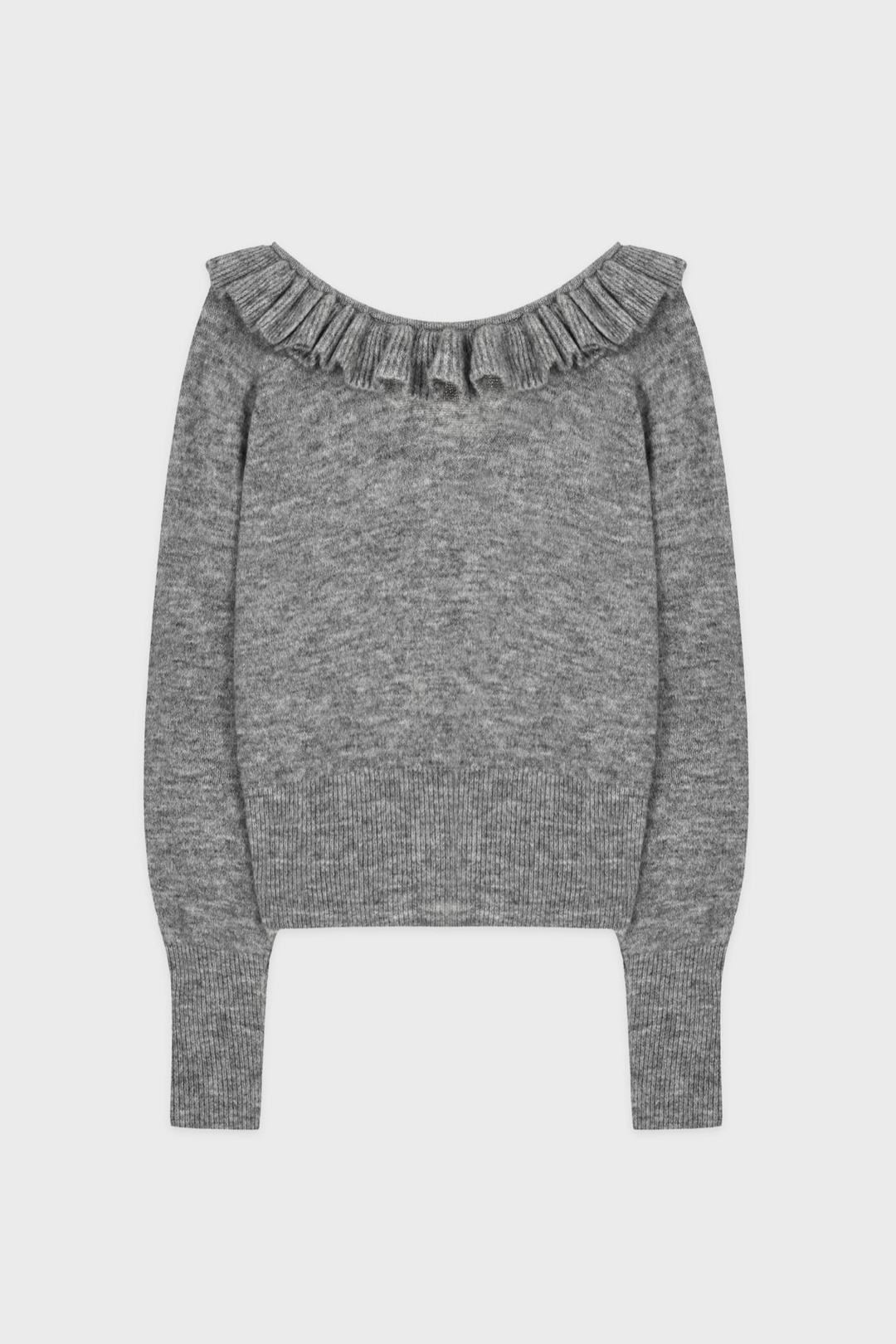 Frill Two-Way Raglan Knit (Melange Grey)