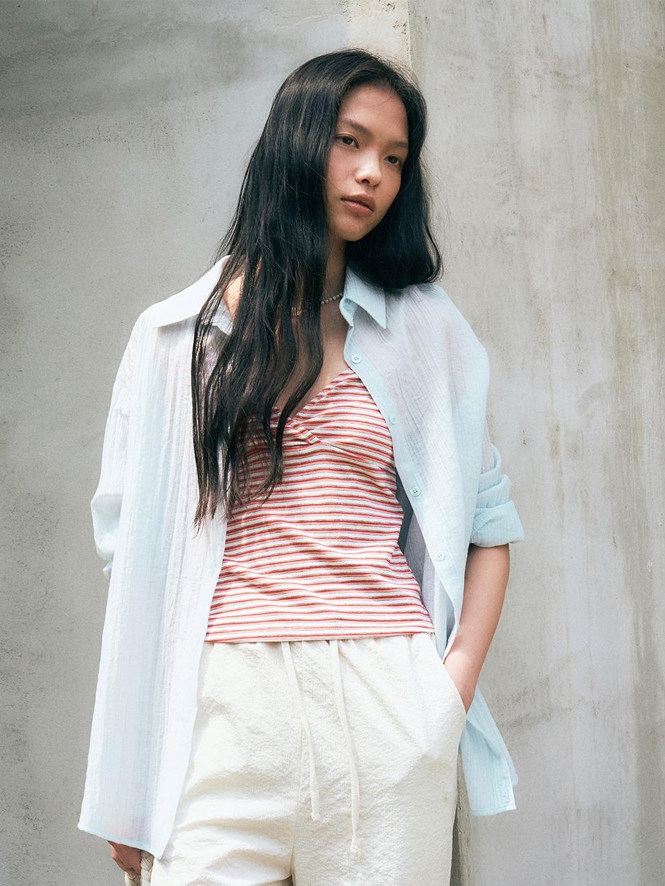 Linkle Pin See Through Stripe Shirt (Sky Blue)