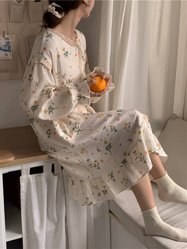 데이지 긴팔 원피스 파자마 잠옷