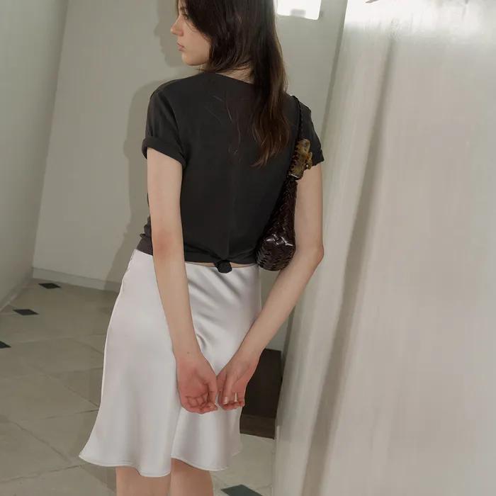 90s Satin Midi Skirt_Silver Gray